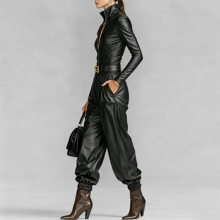 0 Black Leather Jumpsuit
