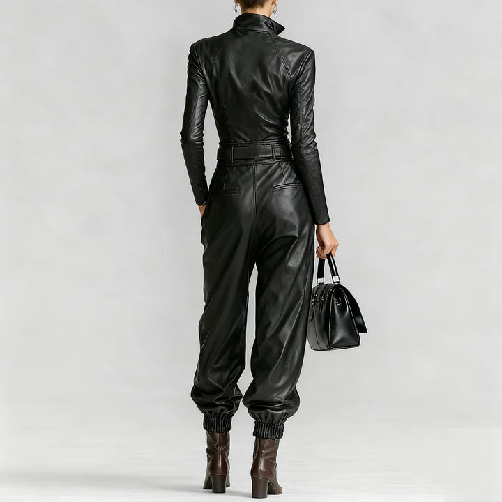 0 Black Leather Jumpsuit