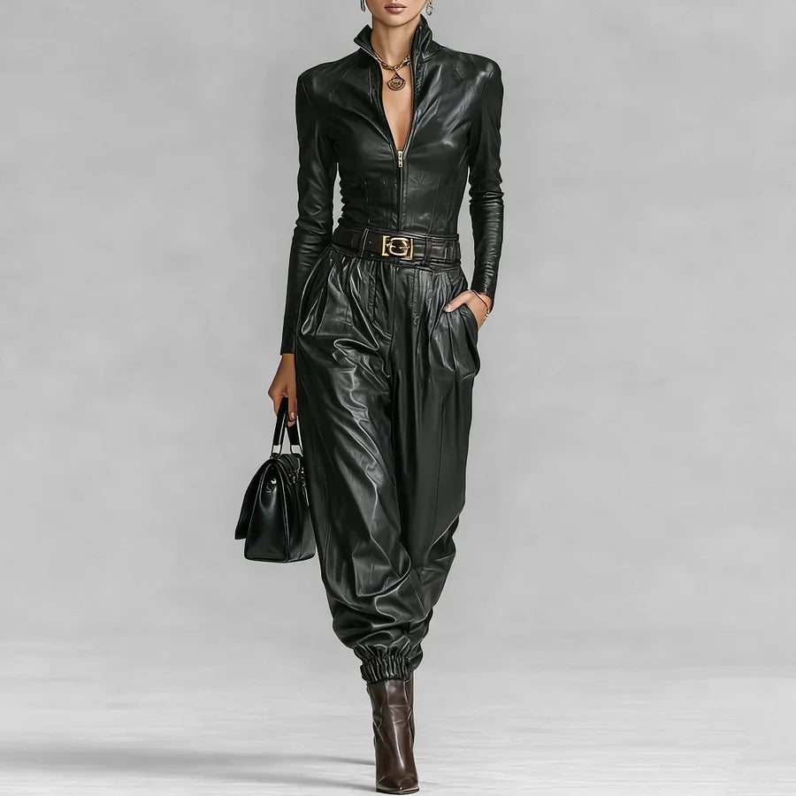 0 Black Leather Jumpsuit